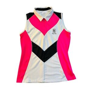 ANNIKA CUTTER & BUCK Pink Sleeveless 1/4 Zip Golf Shirt M Piper Glen CC Logo
